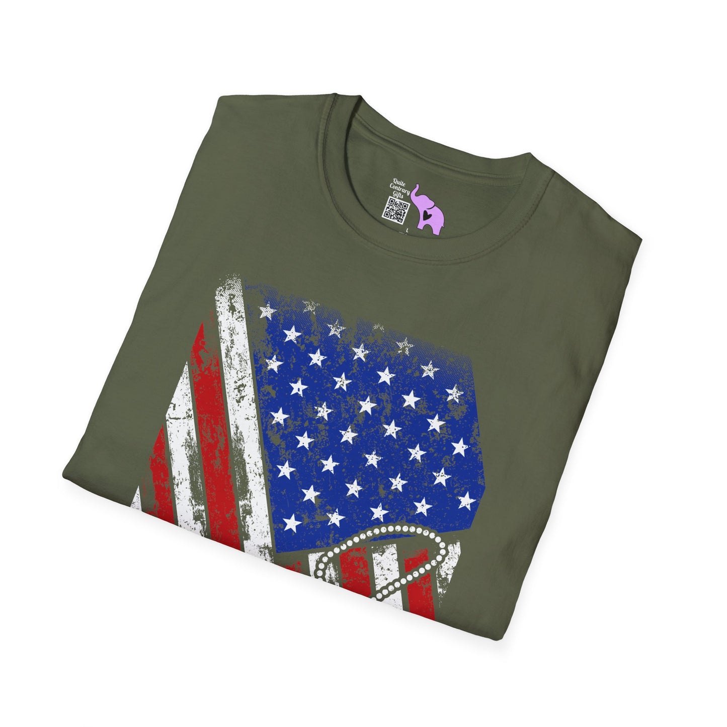 Distressed American Flag w/Dog Tags Adult T-Shirt