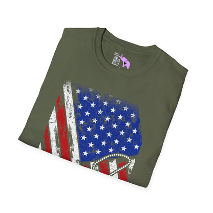 Distressed American Flag w/Dog Tags Adult T-Shirt