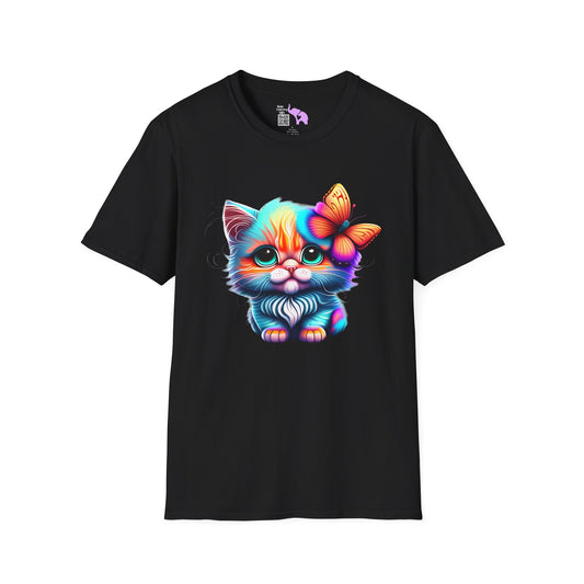 Cute Colorful Kitten w/Butterfly Adult T-shirt