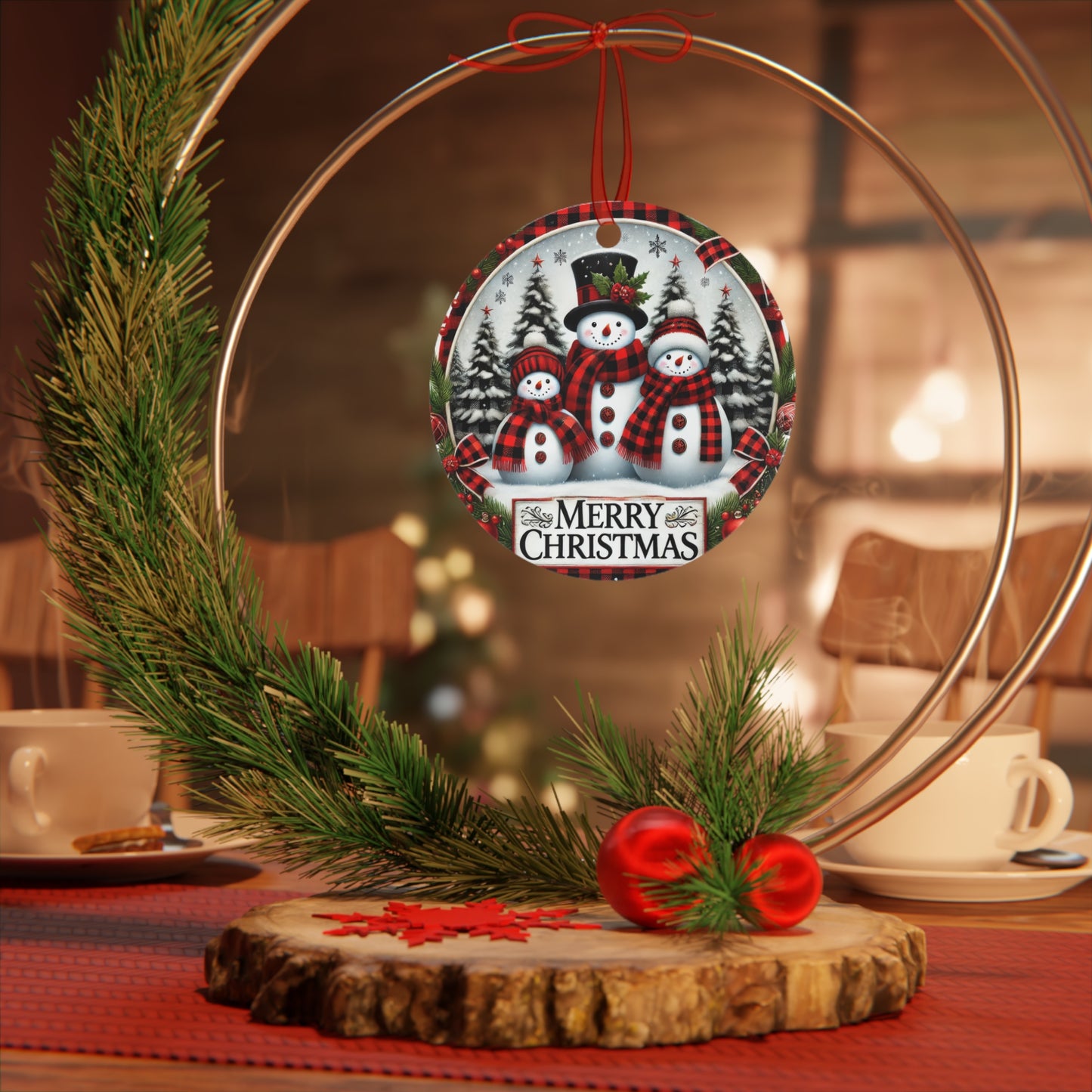 Merry Snowmen Trio Metal Ornament