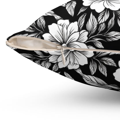 Monochrome Paradise Bloom Throw Pillow