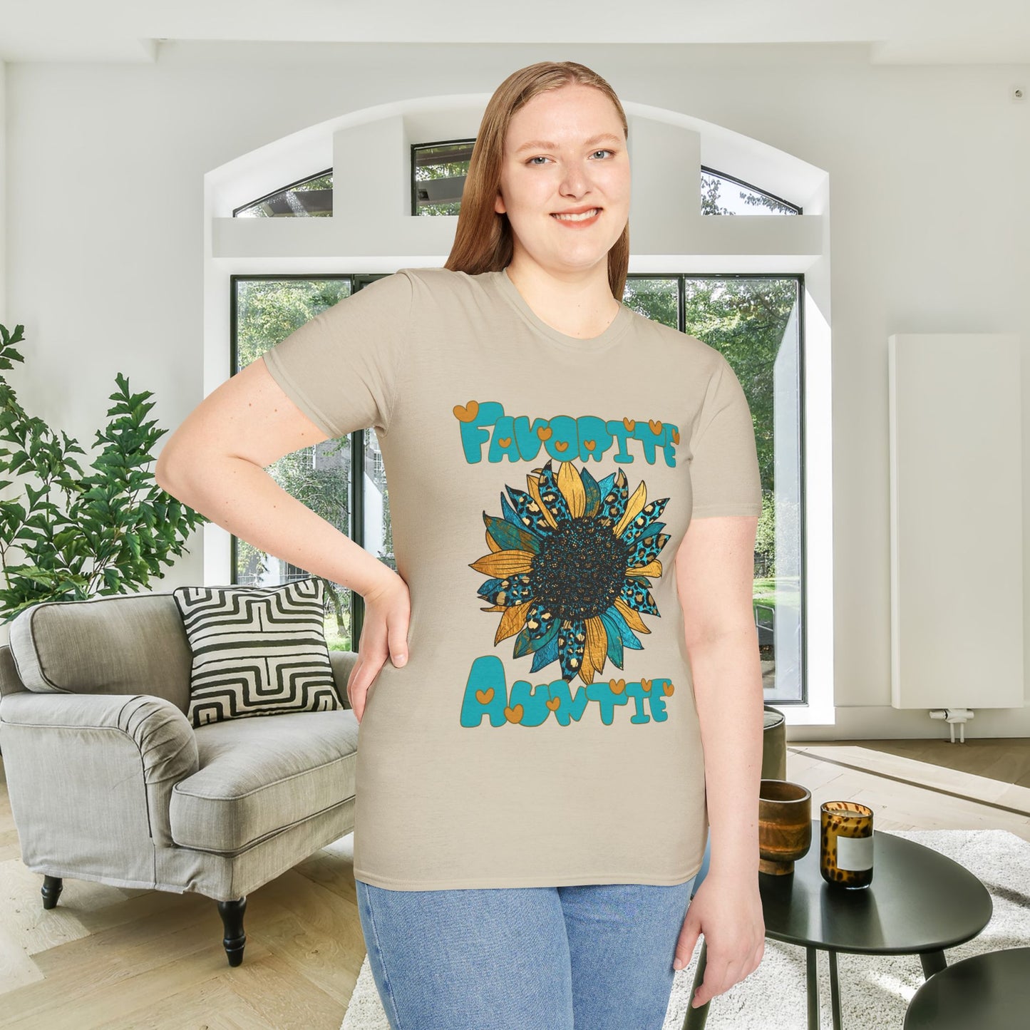 Favorite Auntie Teal/Gold Adult T-shirt