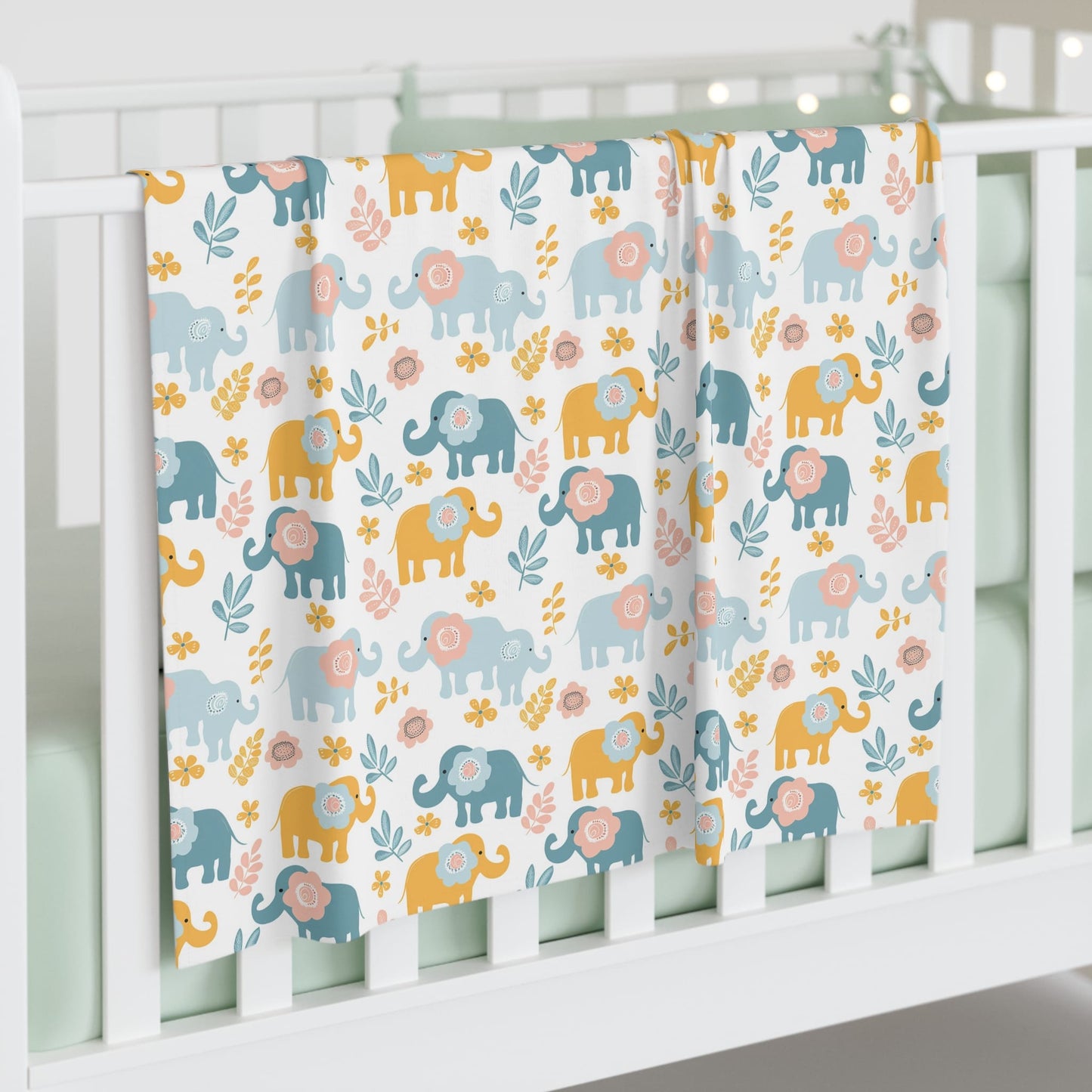 Elephants in Bloom Baby Swaddle Blanket
