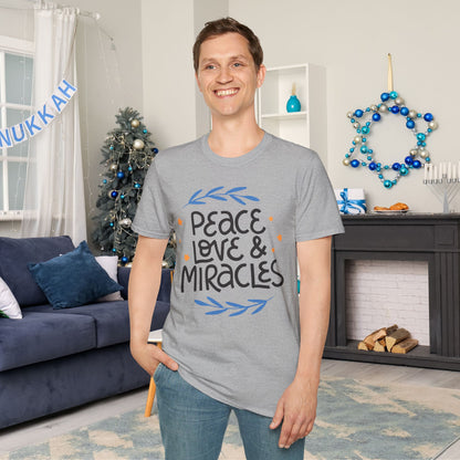 Hanukkah Peace Love & Miracles 2 Adult T-shirt