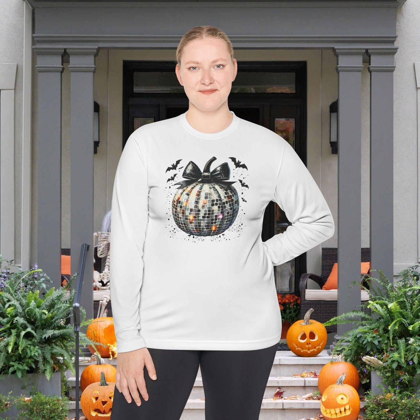 Disco Silver Pumpkin Adult Long Sleeve Tee