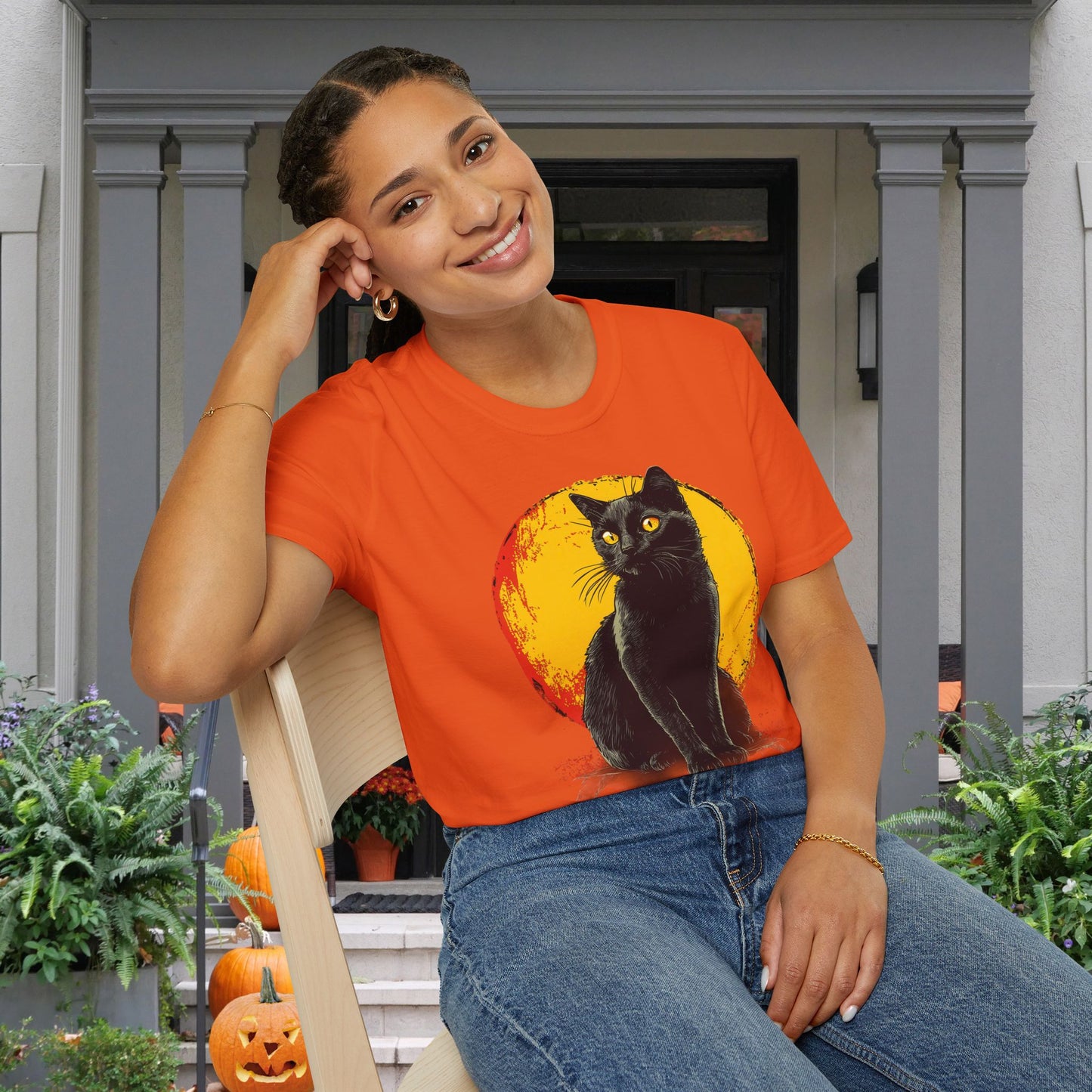 Black Cat Over Full Moon Adult T-shirt