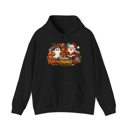 Happy Hallowthanksmas Shirt (Ghost/Turkey/Santa) Heavy Blend™ Adult Hoodie