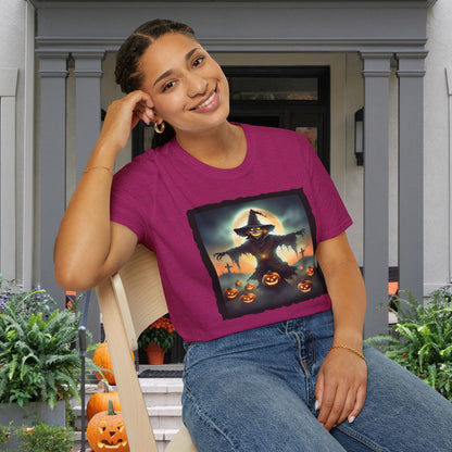 Halloween Scarecrow w/Pumpkins 2 Adult T-shirt
