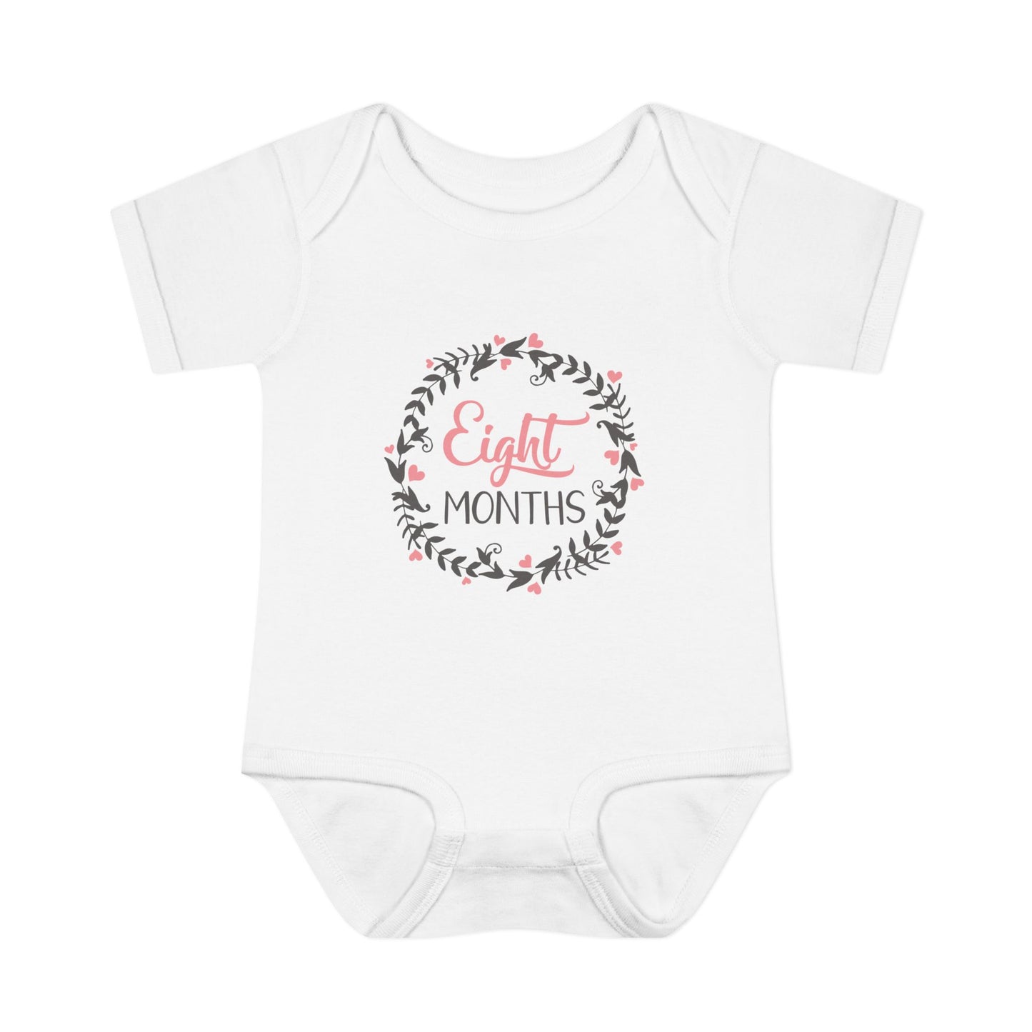 Pink Milestone Wreath Onesie-Eight Months