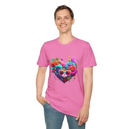 Colorful Flowers/Heart Kitten T-shirt