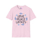 Hanukkah Love Peace Latkes Adult T-shirt
