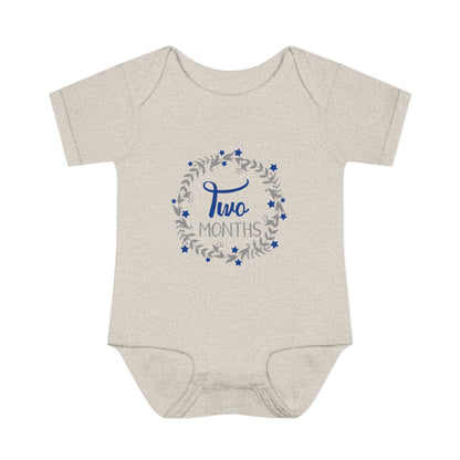 Blue Milestone Wreath Onesie-Two Months