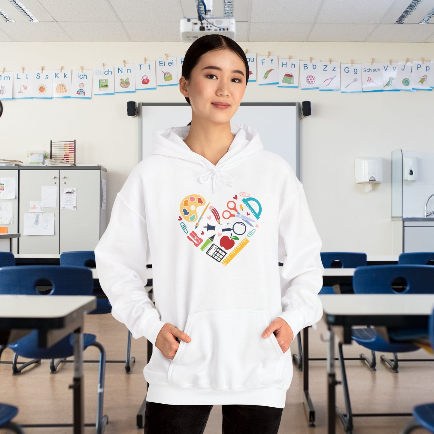 School Supply Heart Heavy Blend™ Hooded Sweatshirt