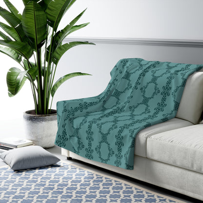 Teal Lace Pattern Sherpa Fleece Blanket