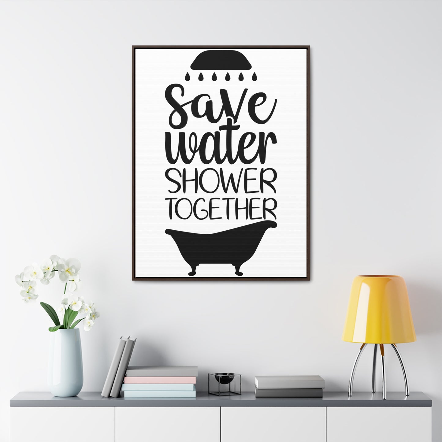 Save Water, Shower Together Canvas Wraps, Vertical Frame