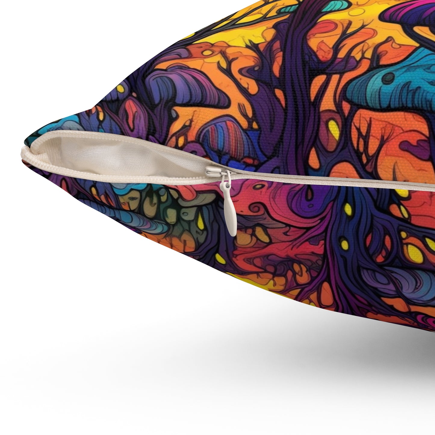 Psychedelic Spore Forest Throw Pillow