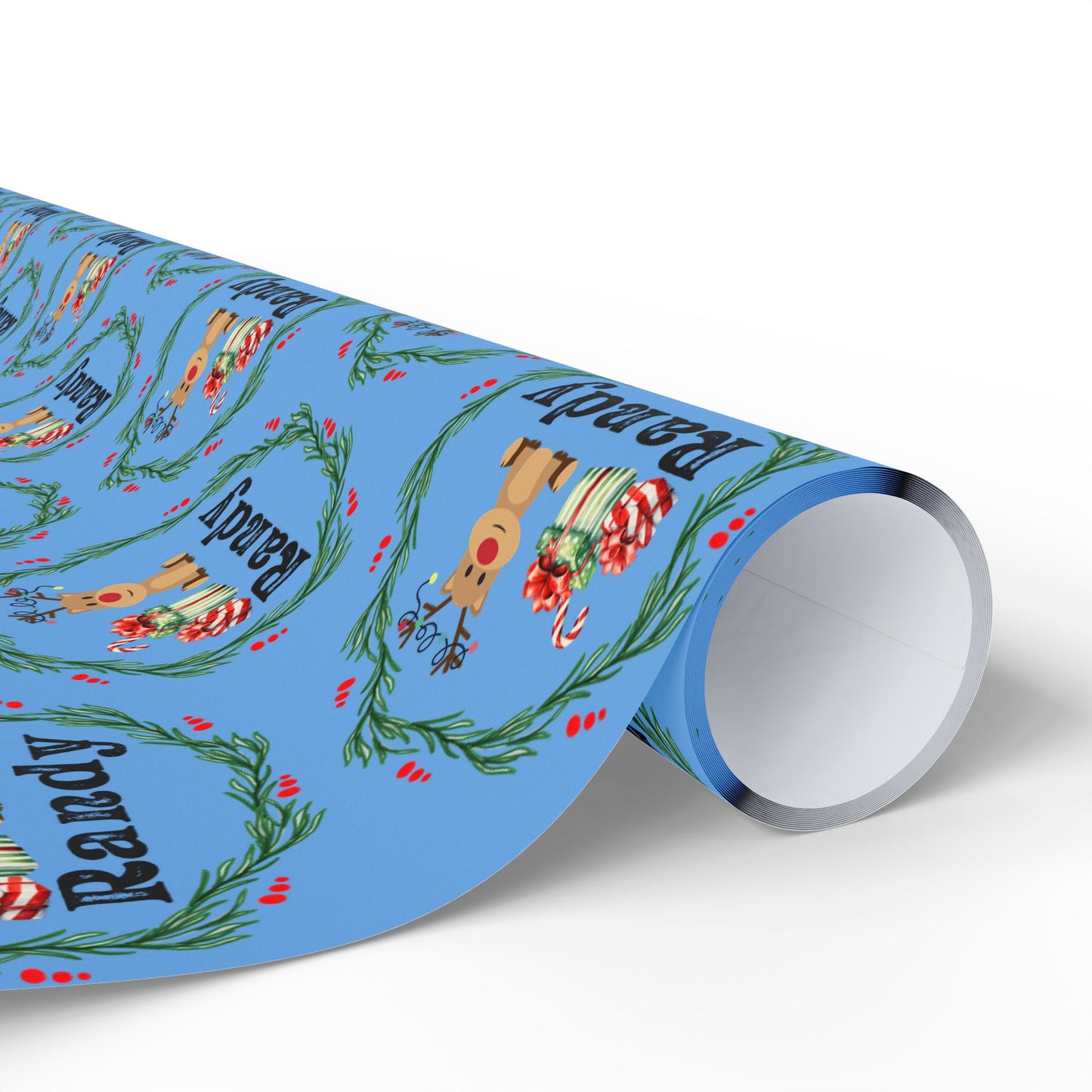 Cute Reindeer Wreath Custom Wrapping Paper (Randy)