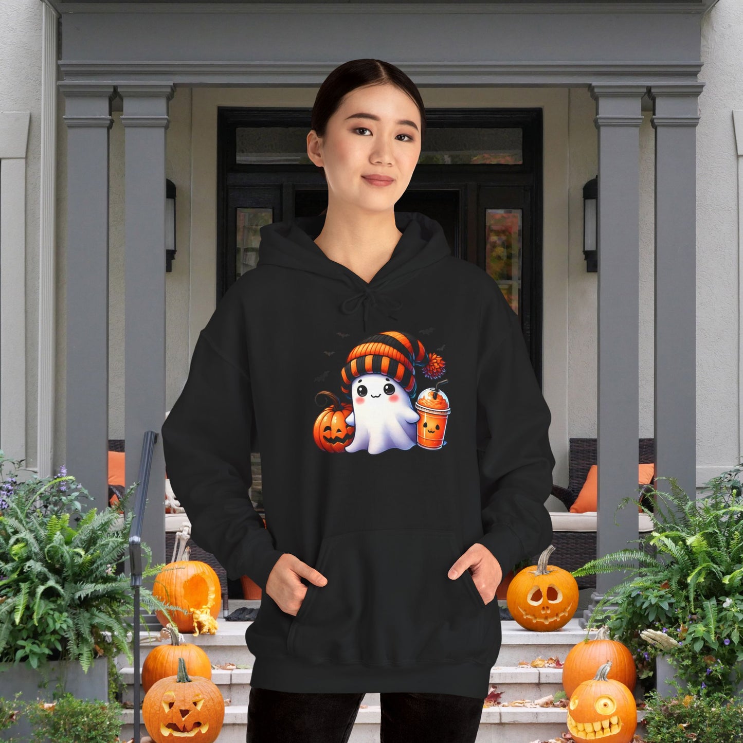 Cute Ghost and Pumpkins Heavy Blend™ Hooded Sweatshirt
