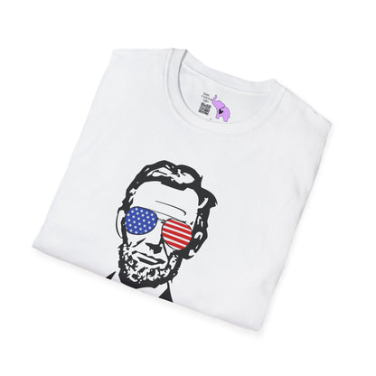 Abraham Lincoln w/Flag Sunglasses Adult T-shirt