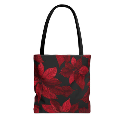 Midnight Poinsettia Garden Canvas Tote Bag