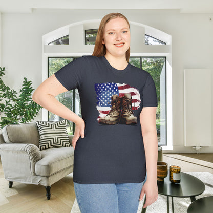 American Flag & Boots Adult T-shirt