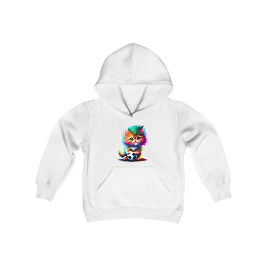 Cute Colorful Kitten w/Soccer Ball Youth Hoodie