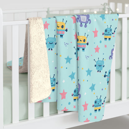 Robo Galaxy Giggles Sherpa Fleece Blanket