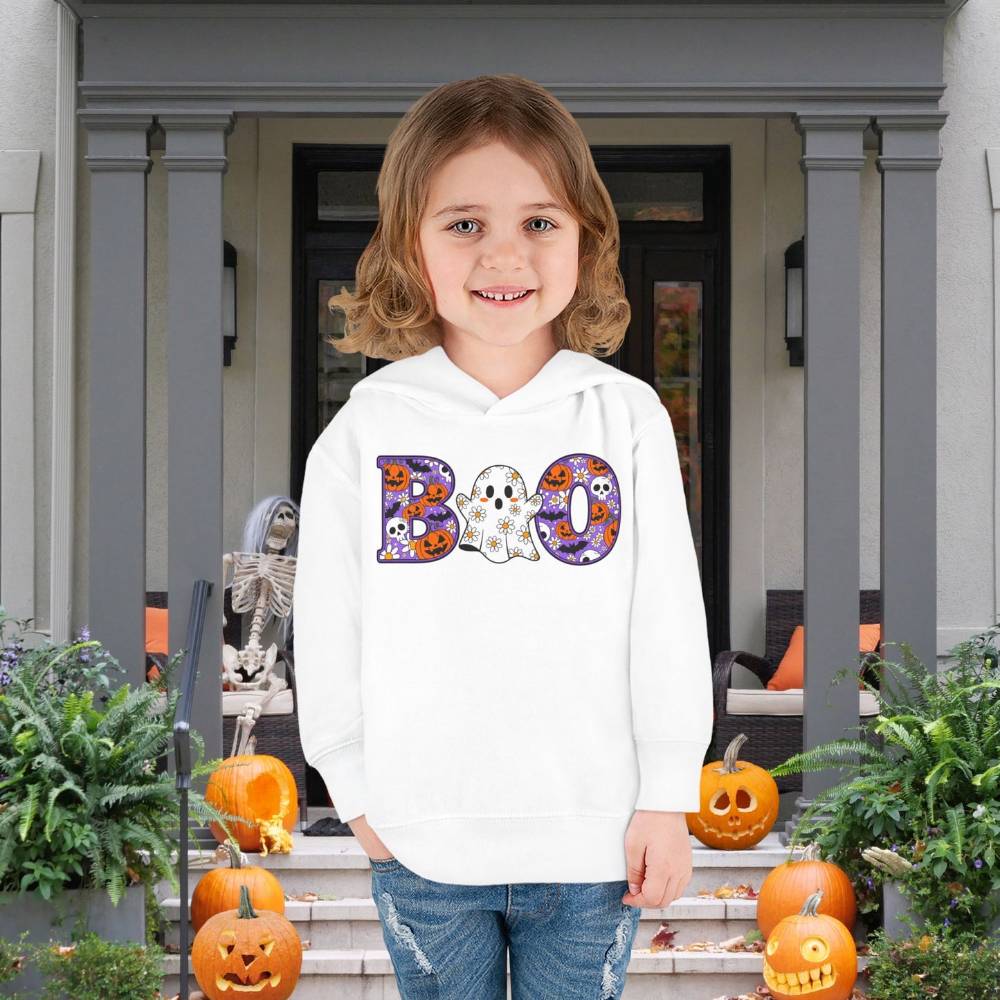 Cute Floral Boo w/Ghost Toddler Hoodie