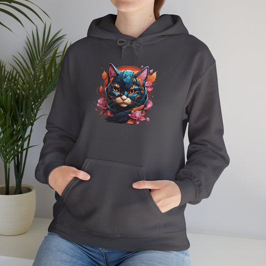 Adorable Kitty w/Flowers Heavy Blend™ Hooded Sweatshirt