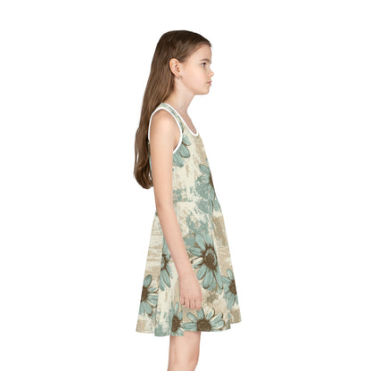 Rusty Teal Daisy Girls' Sleeveless Sundress