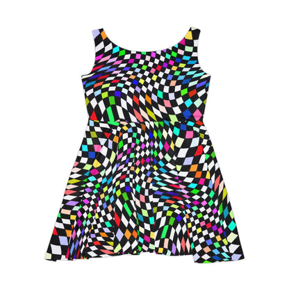 Warped Colorful Checkered Women's Skater Dress