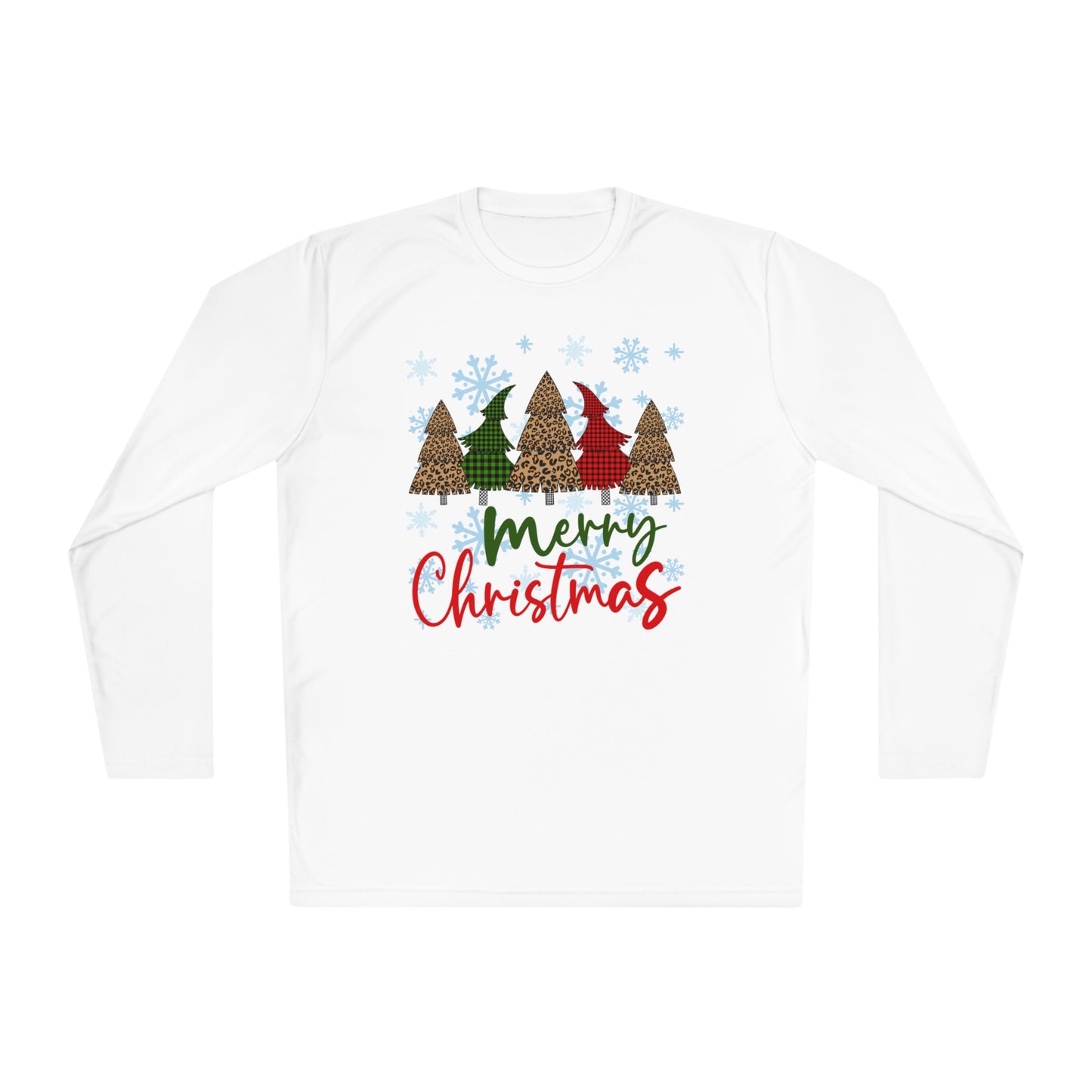 Checkered Trees Merry Christmas Adult Long Sleeve Tee