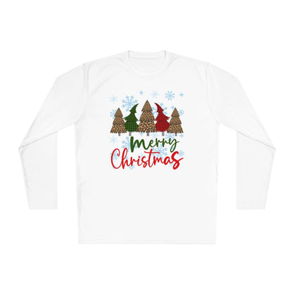 Checkered Trees Merry Christmas Adult Long Sleeve Tee