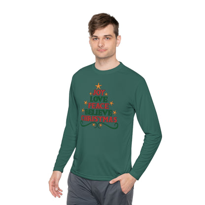 Joy Love Peace Believe Christmas Adult Long Sleeve Tee