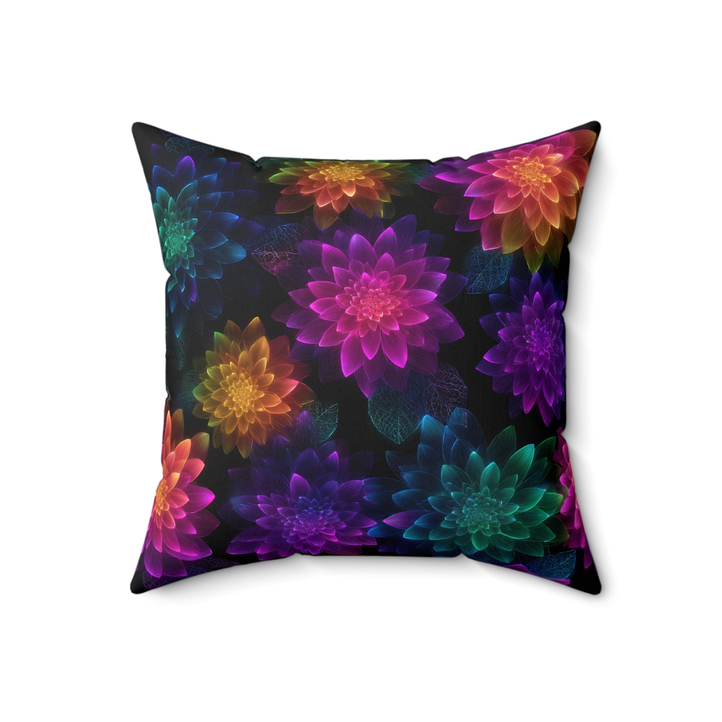 Neon Lotus Blooms Throw Pillow