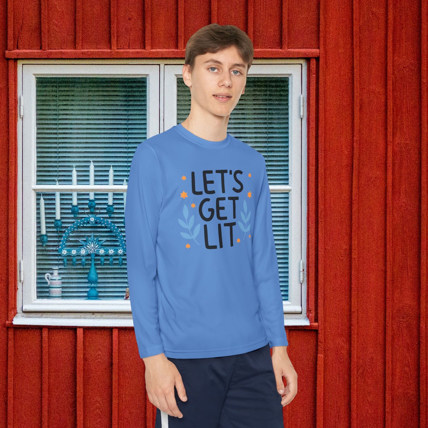 Hanukkah Let's Get Lit Youth Long Sleeve Tee