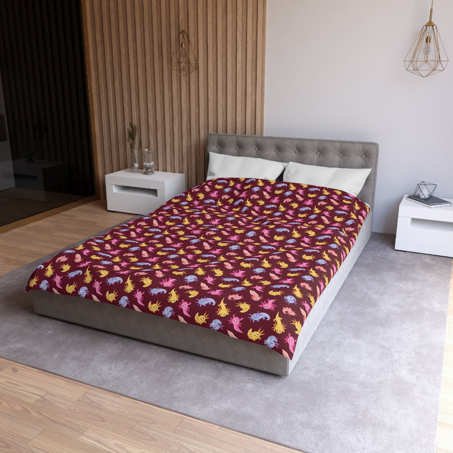 Crimson Axolotls Microfiber Duvet Cover