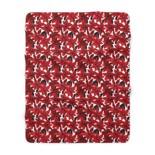 Inked Poinsettias Fleece Blanket