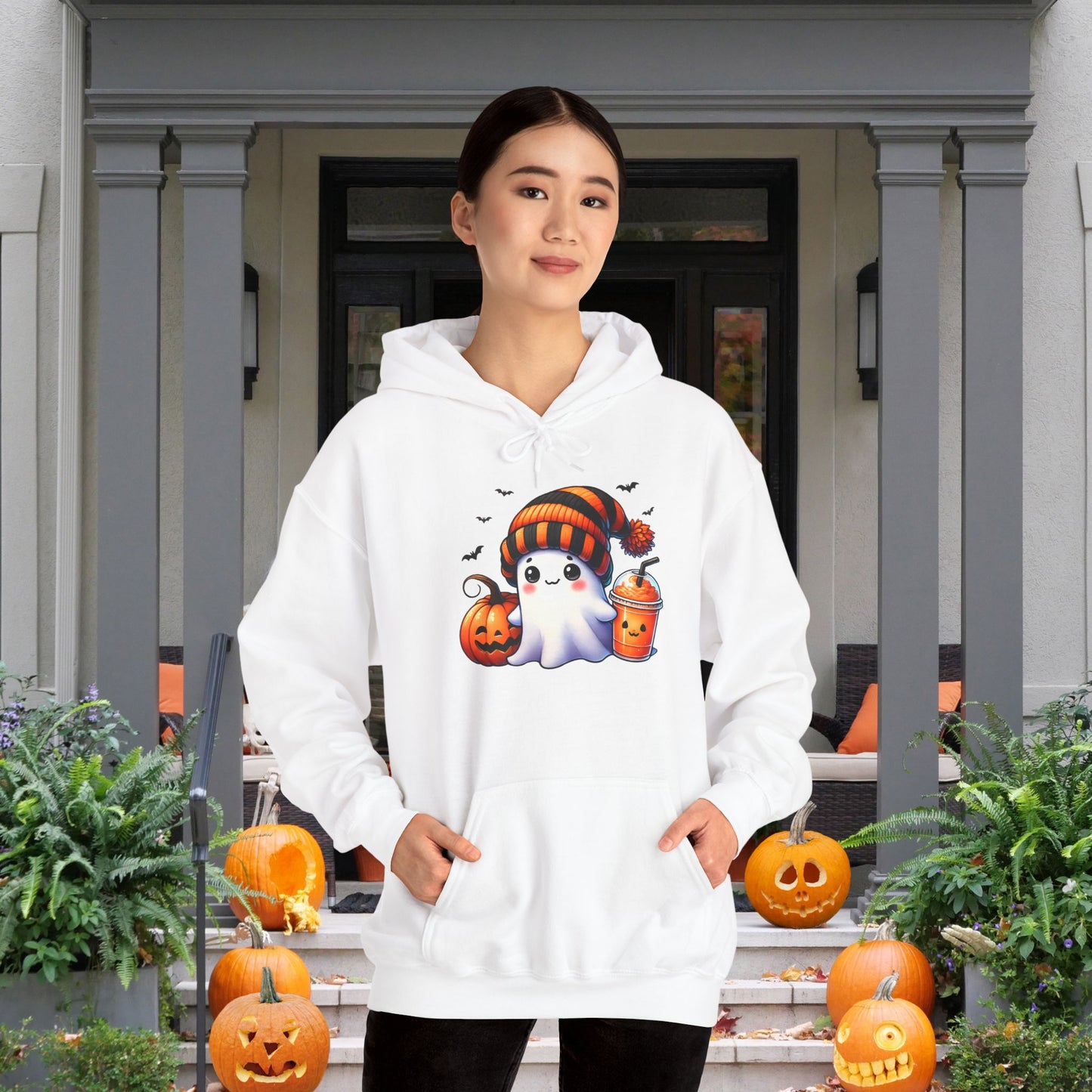 Cute Ghost and Pumpkins Heavy Blend™ Hooded Sweatshirt