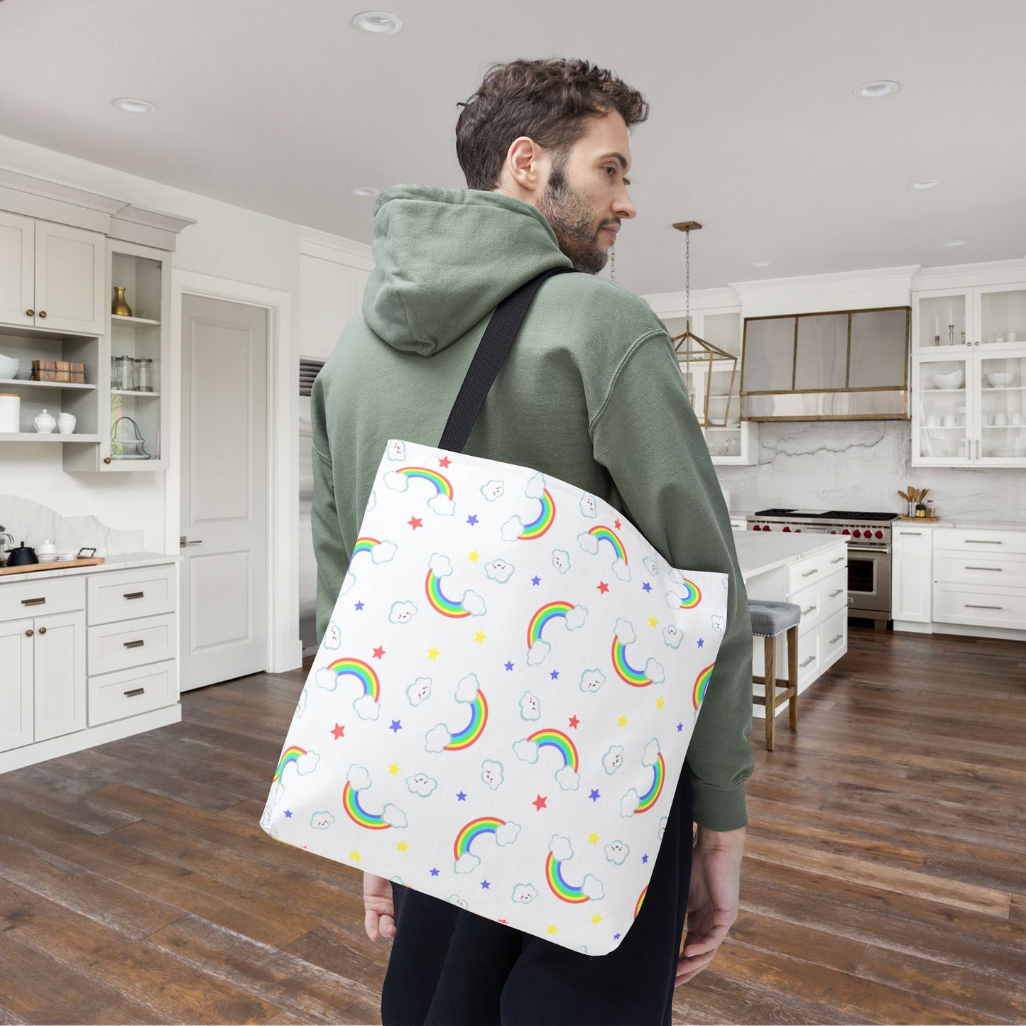 Rainbow Smiles & Stars Canvas Tote Bag