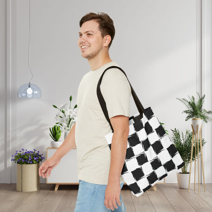 Distorted Check Canvas Tote Bag