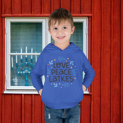 Hanukkah Love Peace Latkes Toddler Pullover Fleece Hoodie