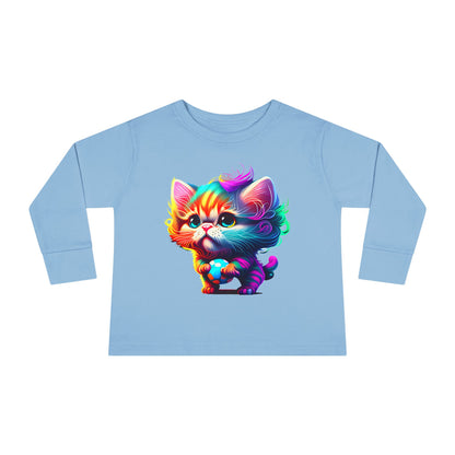 Cute Colorful Kitten Toddler Long Sleeve Tee