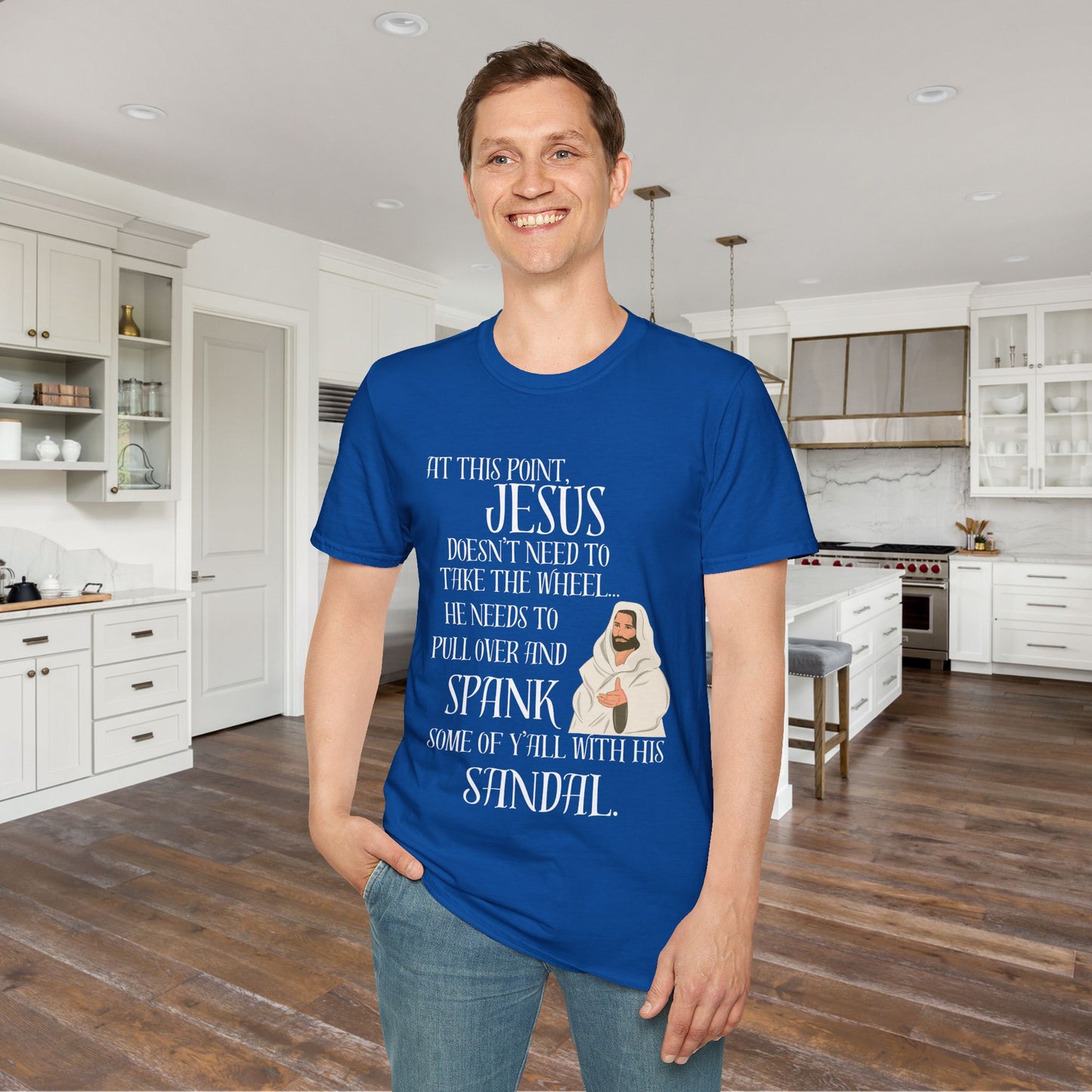 At This Point, Jesus Doesn't Need To Take The Wheel...  Adult T-shirt