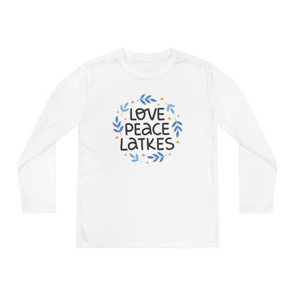 Hanukkah Love Peace Latkes Youth Long Sleeve Tee