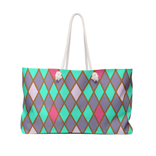Teal/Pink Harlequin Weekender Bag