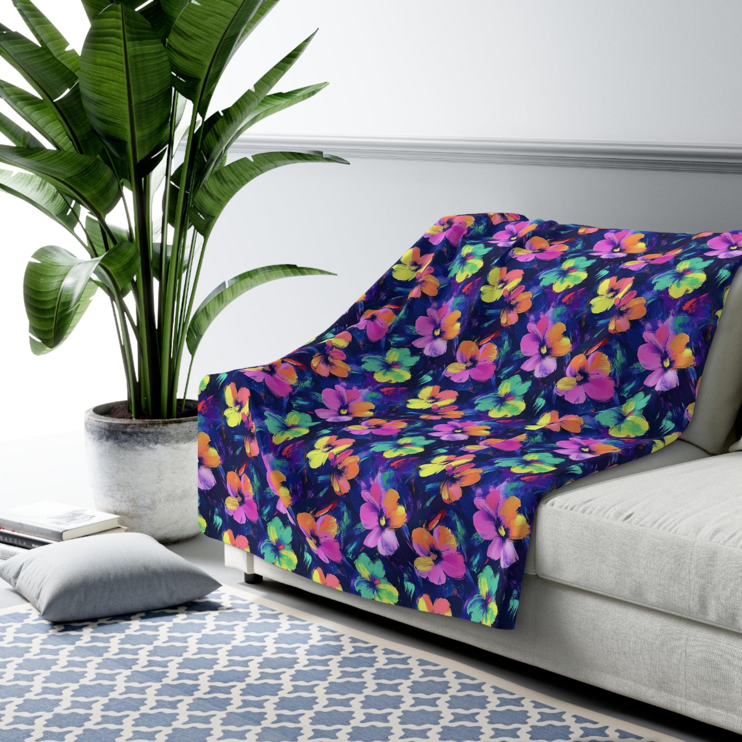 Watercolor Flowers Sherpa Fleece Blanket