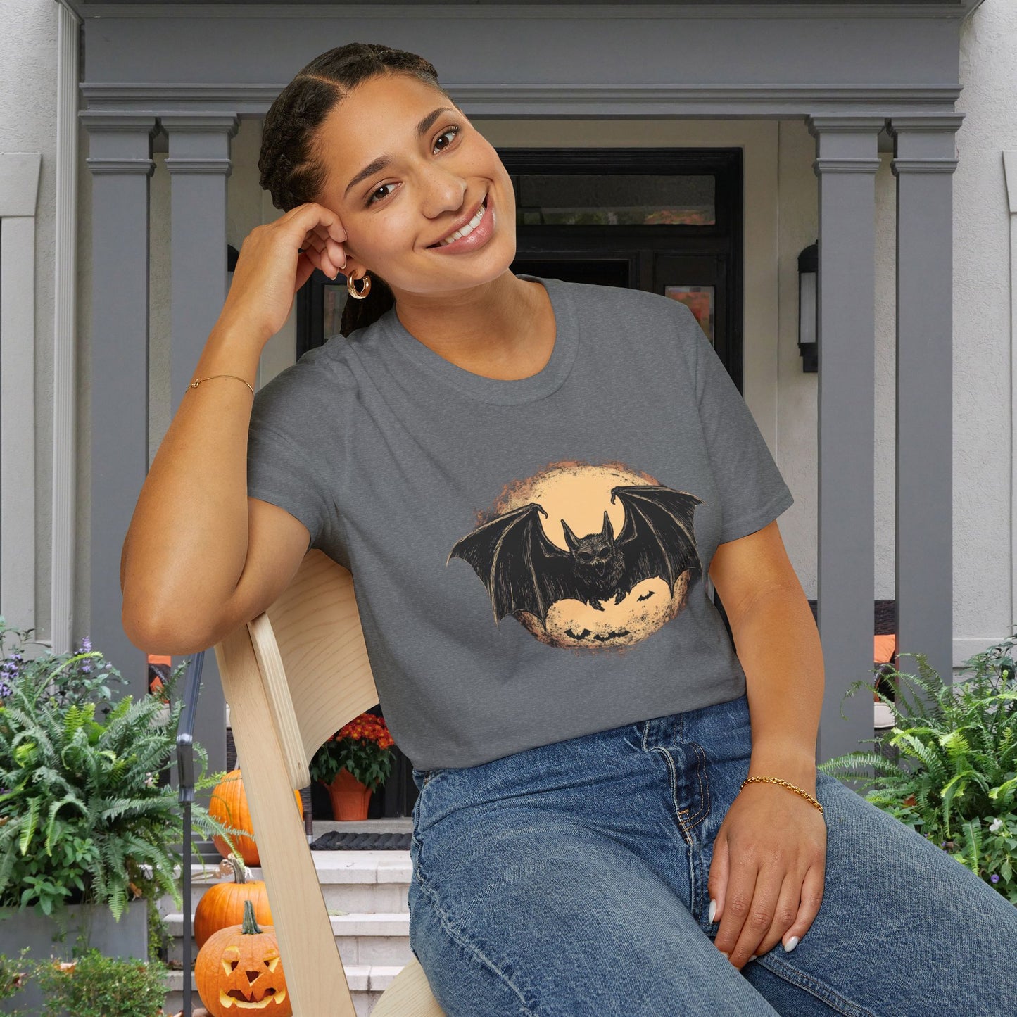 Bat Over Moon Adult T-shirt