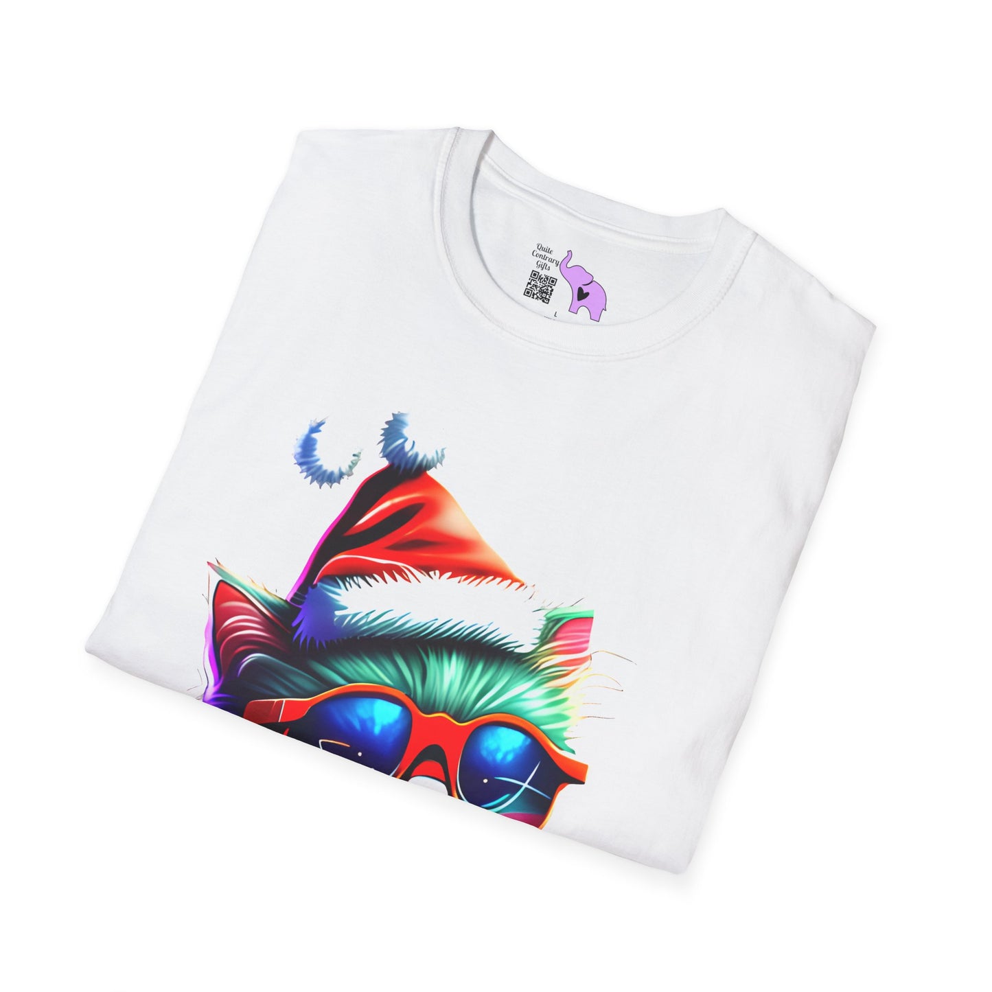 Christmas Kitten w/Gift Adult T-shirt