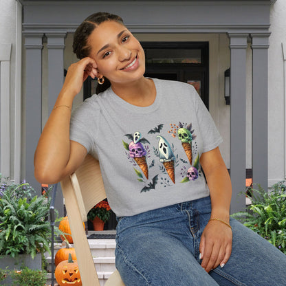 Ice Cream Cones w/Pumpkins and Ghost Adult  T-shirt